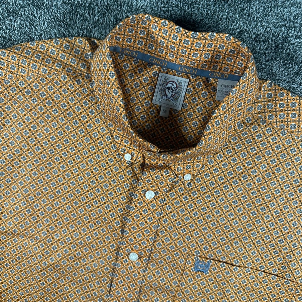 Cinch Western Shirt Mens Medium Orange Geometric AOP Button Down NEW